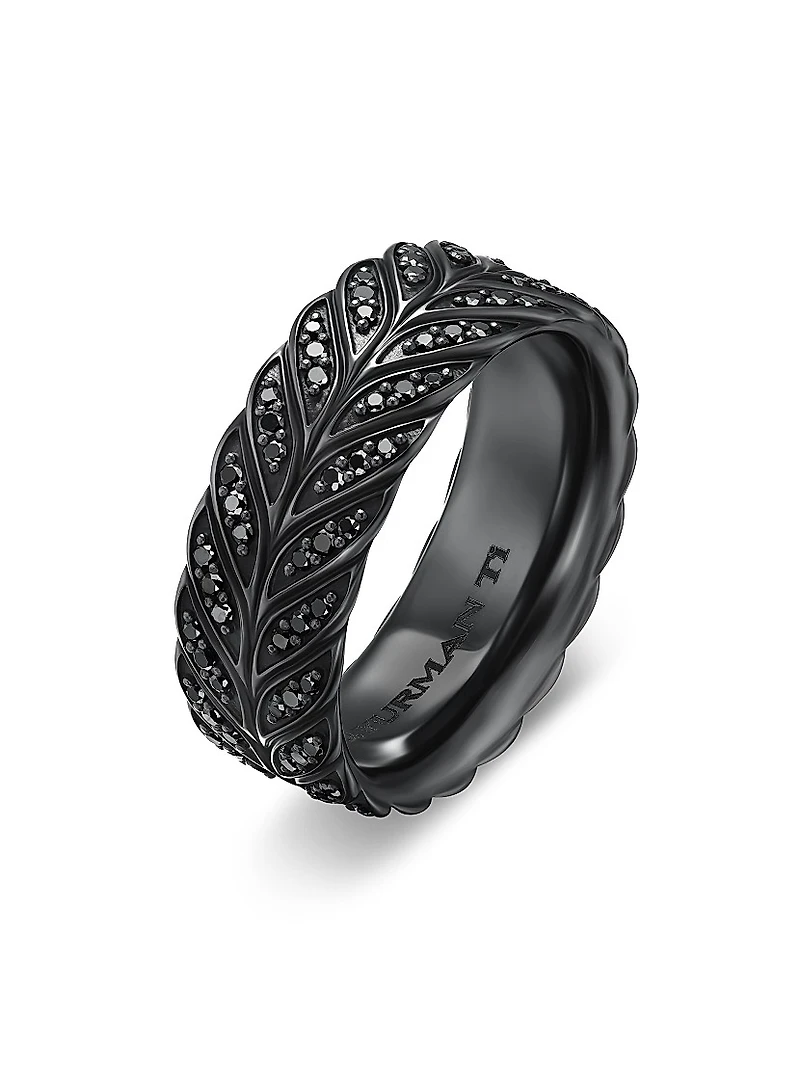 Chevron Pavé Band Ring Black Titanium, 9MM