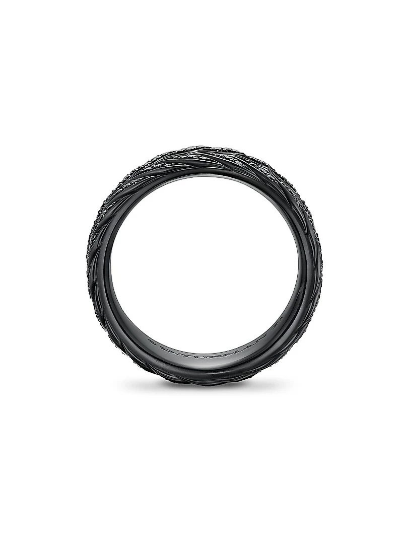 Chevron Pavé Band Ring Black Titanium, 9MM