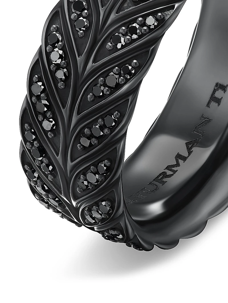 Chevron Pavé Band Ring Black Titanium, 9MM