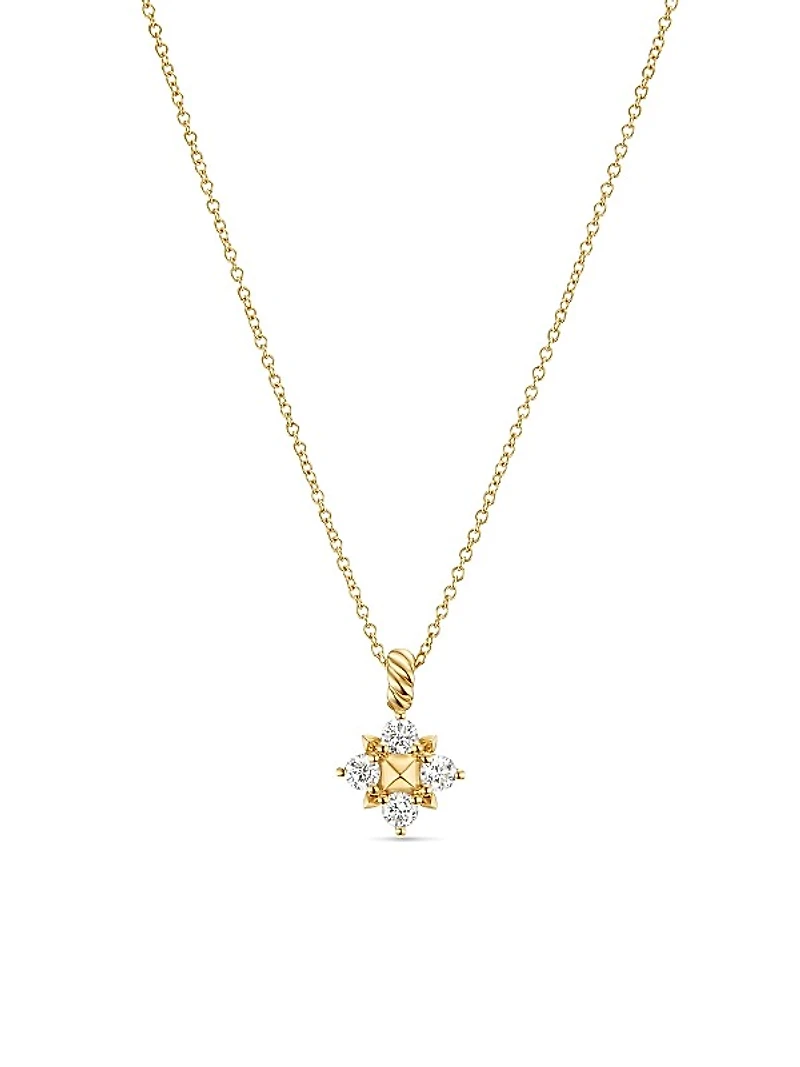 Petite Modern Renaissance Pyramid Pendant Necklace in 18K Yellow Gold with Diamonds, 8.1MM