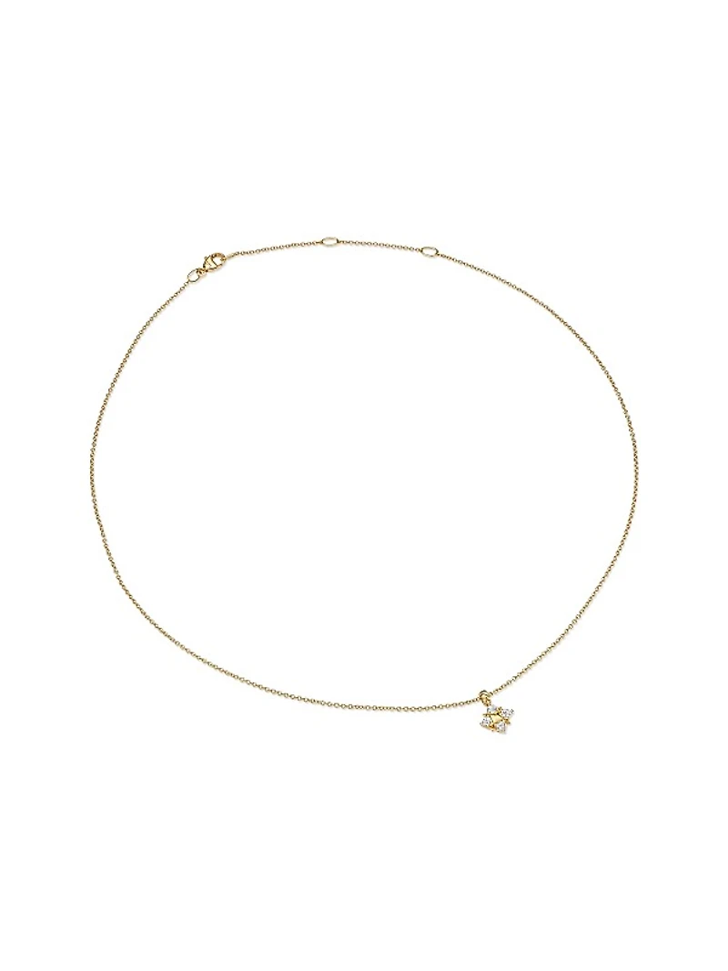 Petite Modern Renaissance Pyramid Pendant Necklace in 18K Yellow Gold with Diamonds, 8.1MM