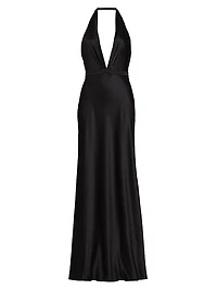 Essy Silk Plunging V-Halterneck Gown