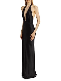 Essy Silk Plunging V-Halterneck Gown