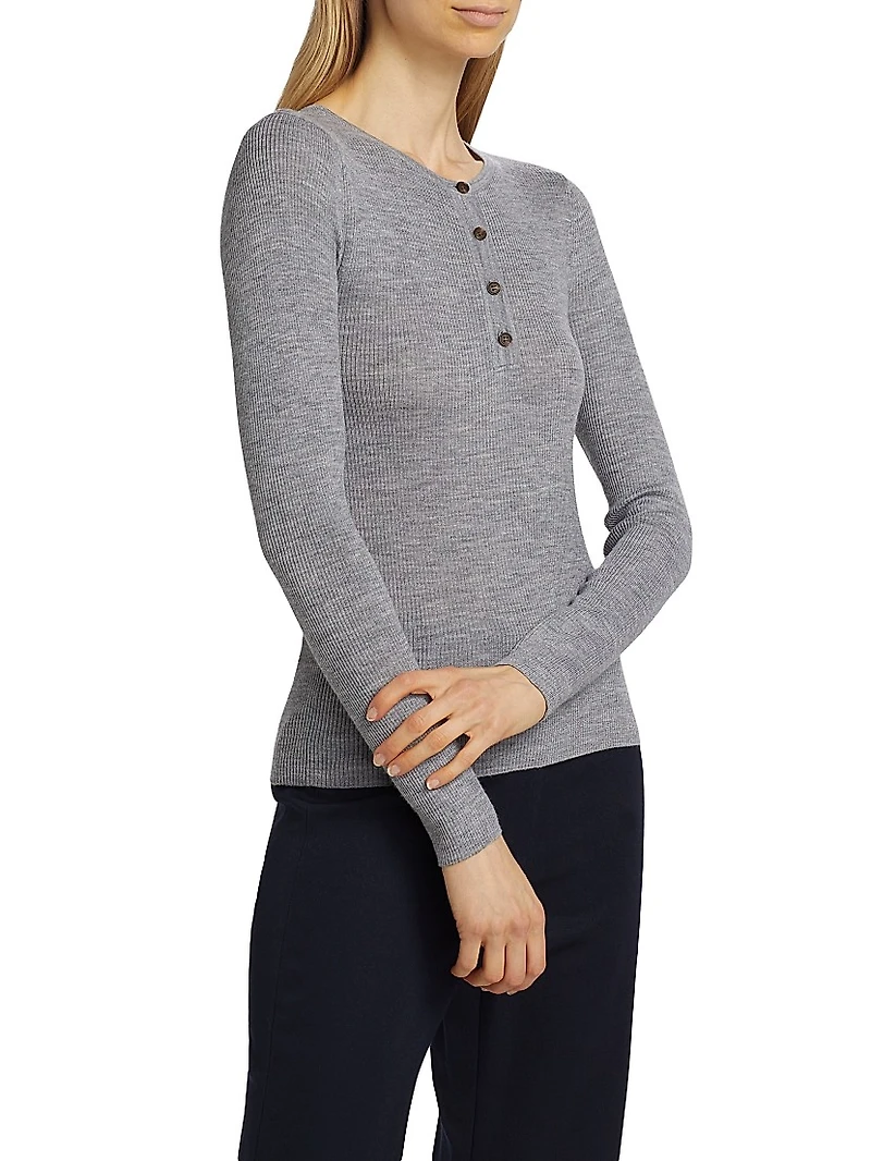 Klarise Wool-Silk Henley Sweater