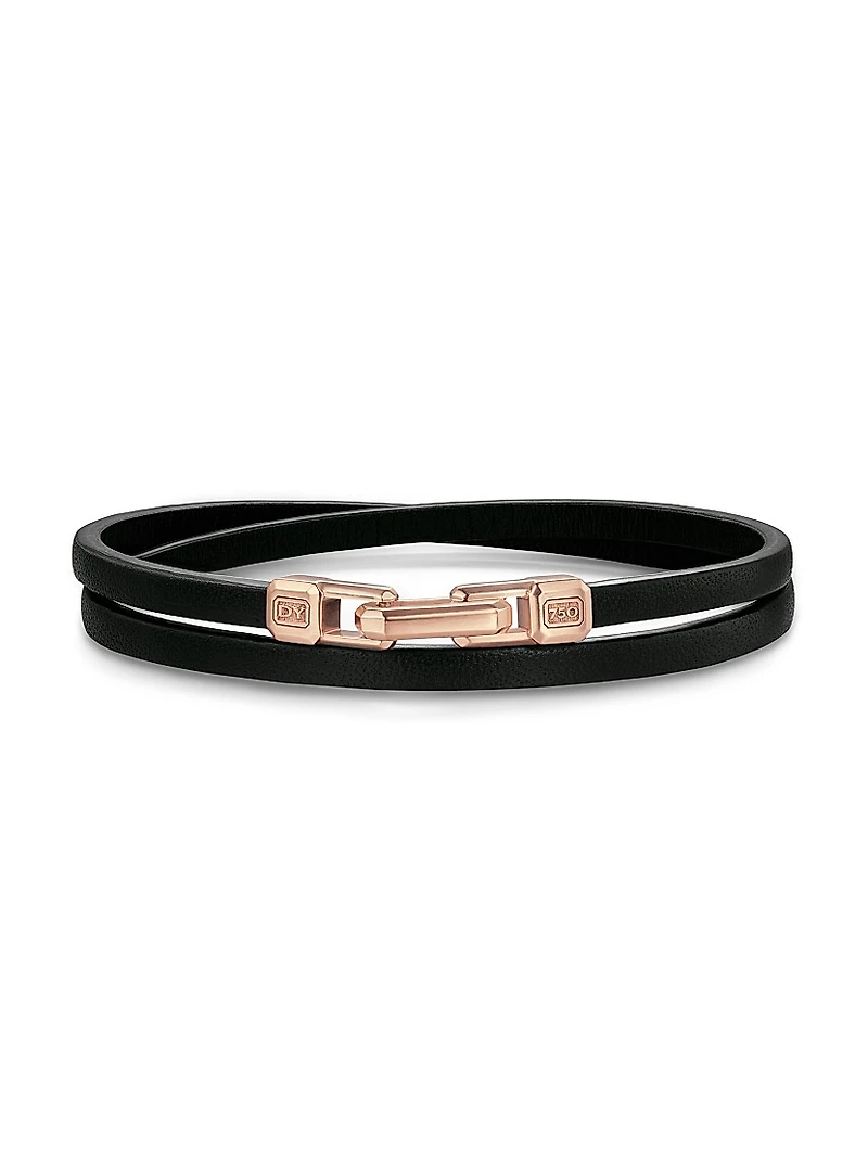 Streamline Double Wrap Black Leather Bracelet, 5.2MM