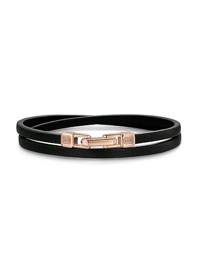 Streamline Double Wrap Black Leather Bracelet, 5.2MM