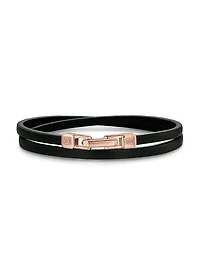 Streamline Double Wrap Black Leather Bracelet, 5.2MM