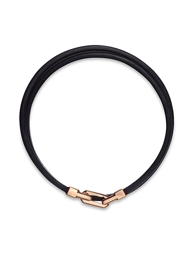 Streamline Double Wrap Black Leather Bracelet, 5.2MM