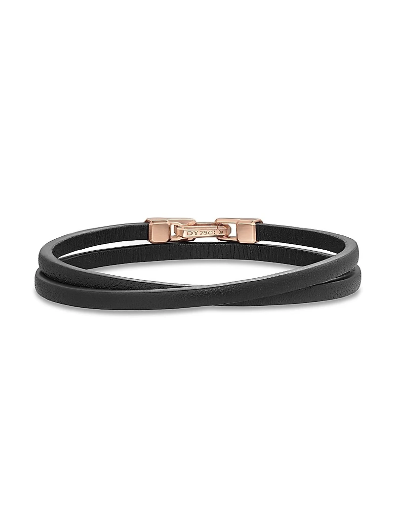 Streamline Double Wrap Black Leather Bracelet, 5.2MM