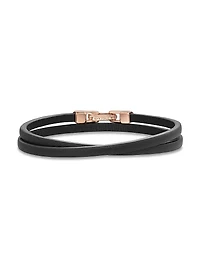 Streamline Double Wrap Black Leather Bracelet, 5.2MM