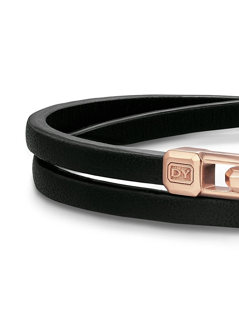 Streamline Double Wrap Black Leather Bracelet, 5.2MM
