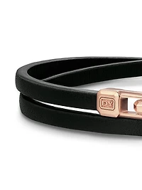 Streamline Double Wrap Black Leather Bracelet, 5.2MM
