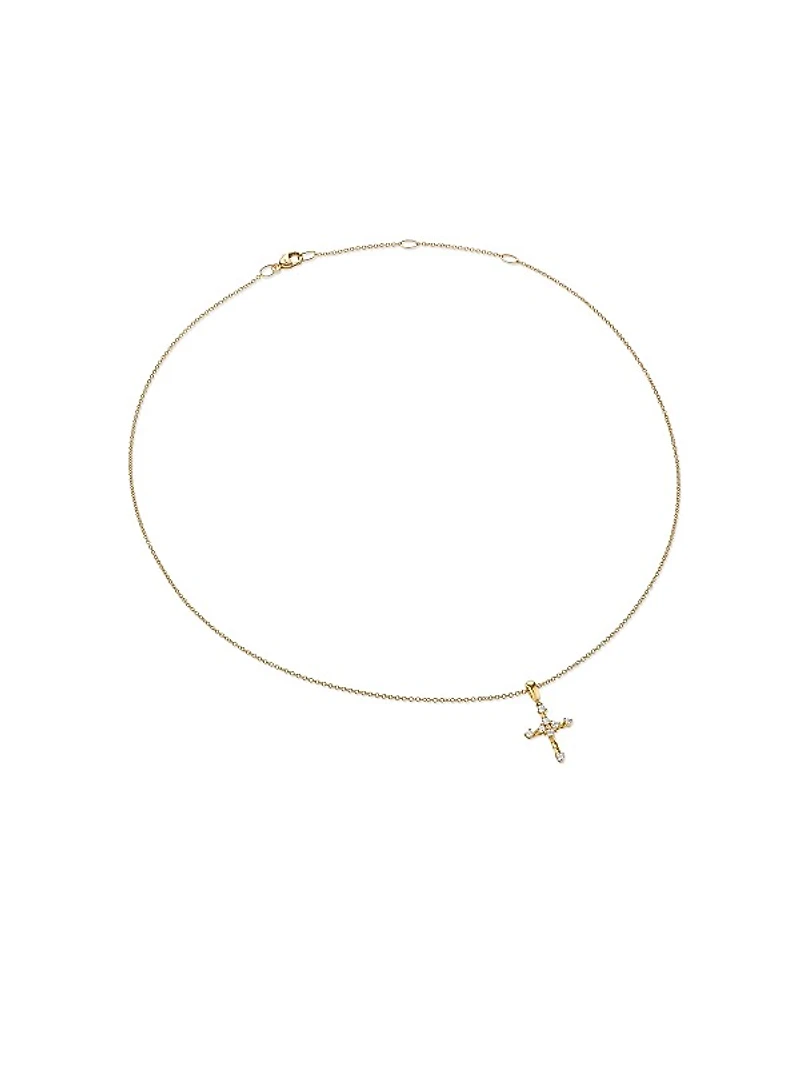 Petite Modern Renaissance Cross Pendant Necklace in 18K Yellow Gold with Diamonds, 22.1MM