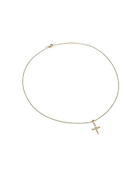 Petite Modern Renaissance Cross Pendant Necklace in 18K Yellow Gold with Diamonds, 22.1MM