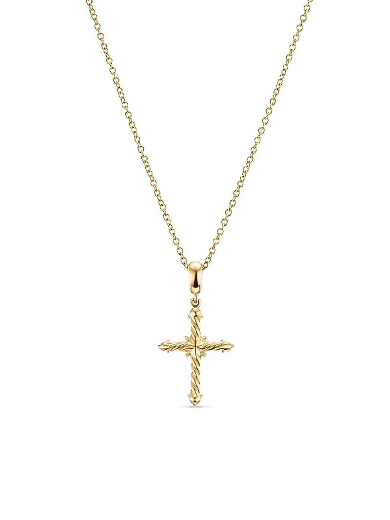 Petite Modern Renaissance Cross Pendant Necklace in 18K Yellow Gold with Diamonds, 22.1MM