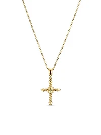 Petite Modern Renaissance Cross Pendant Necklace in 18K Yellow Gold with Diamonds, 22.1MM