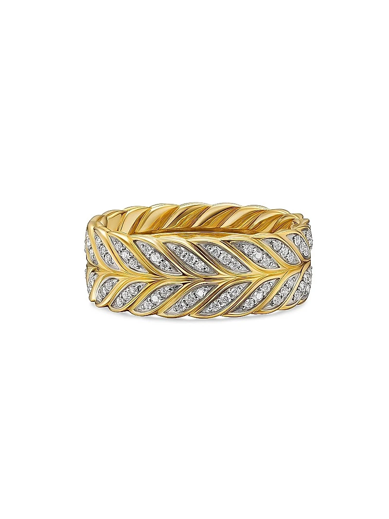 Chevron Pave Band Ring 18K Yellow Gold