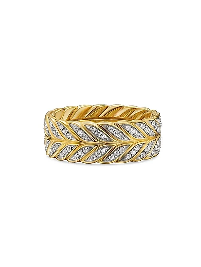 Chevron Pave Band Ring 18K Yellow Gold