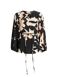 Kasey Floral Silk Tie-Waist Tunic