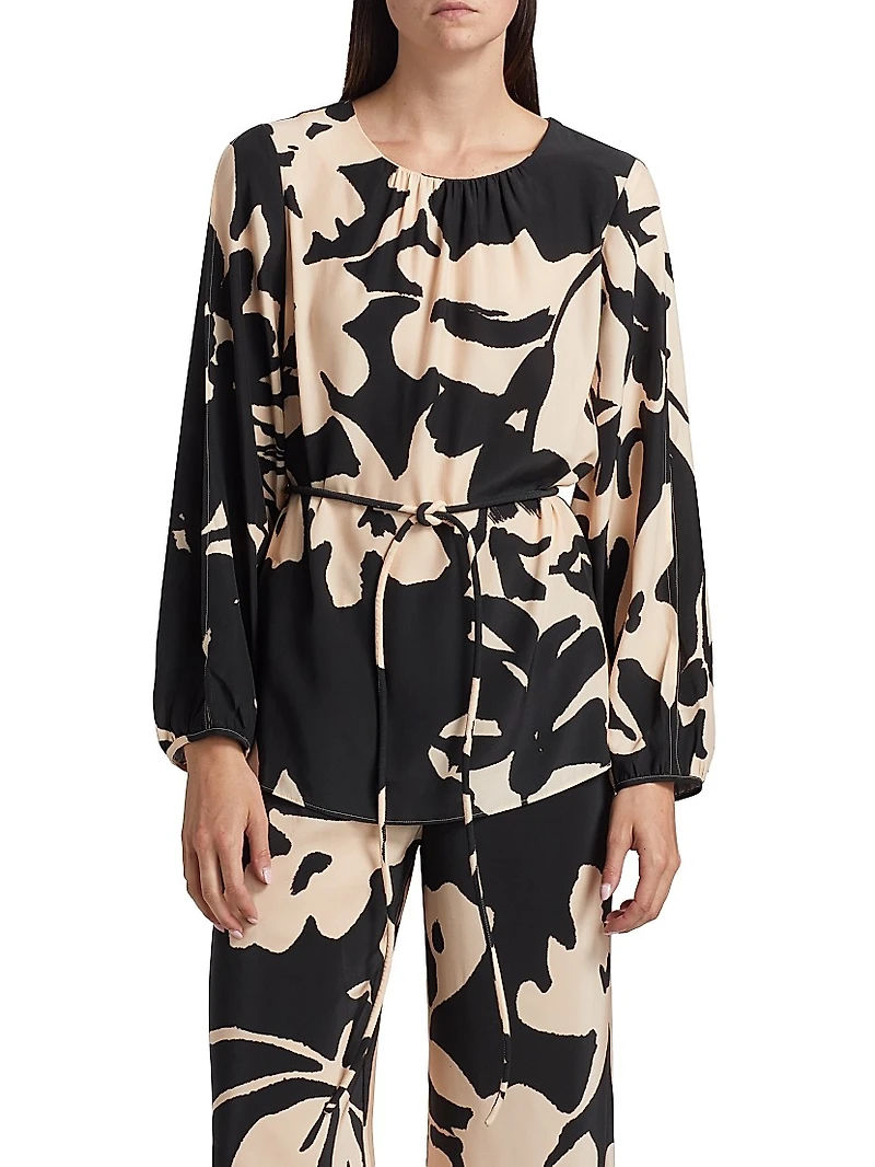 Kasey Floral Silk Tie-Waist Tunic
