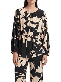Kasey Floral Silk Tie-Waist Tunic