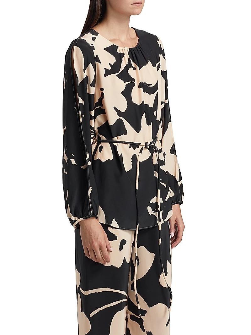 Kasey Floral Silk Tie-Waist Tunic