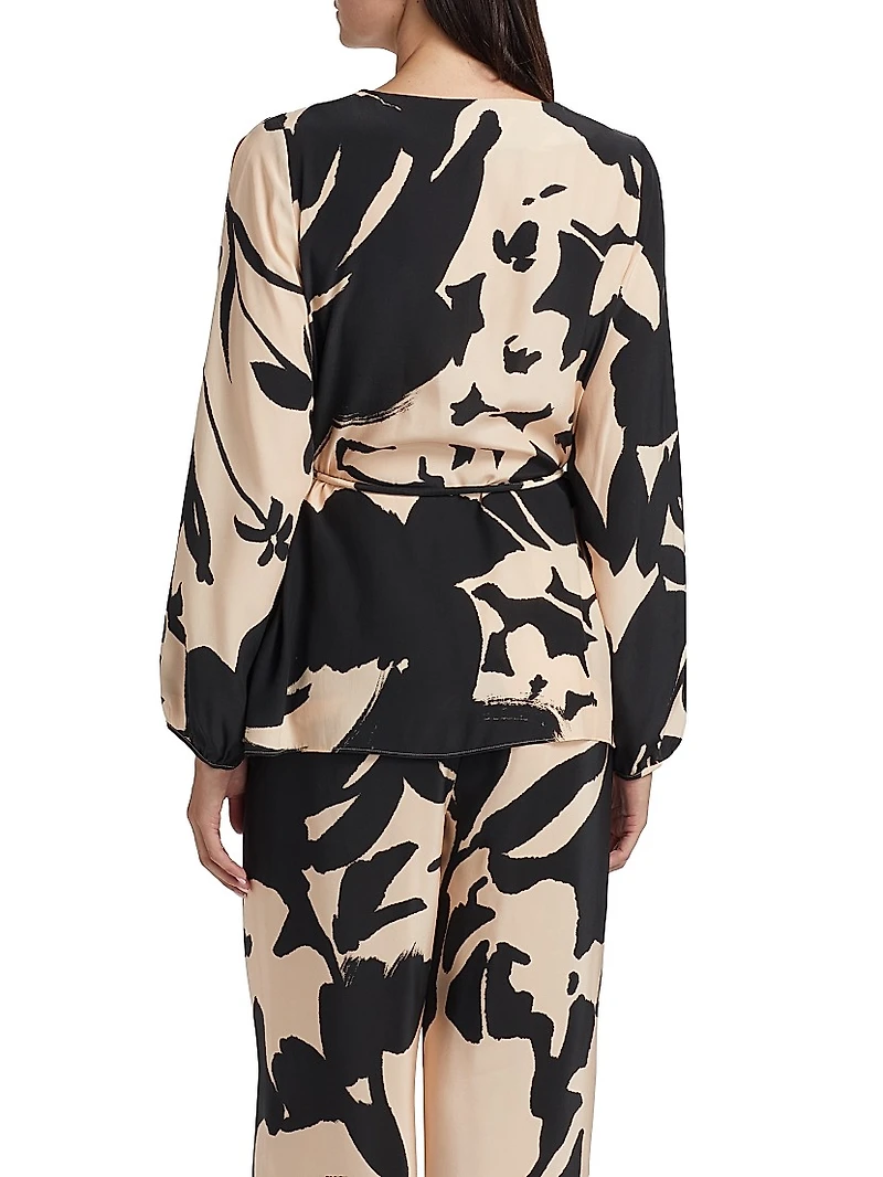 Kasey Floral Silk Tie-Waist Tunic