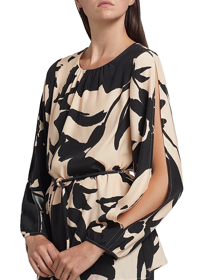 Kasey Floral Silk Tie-Waist Tunic