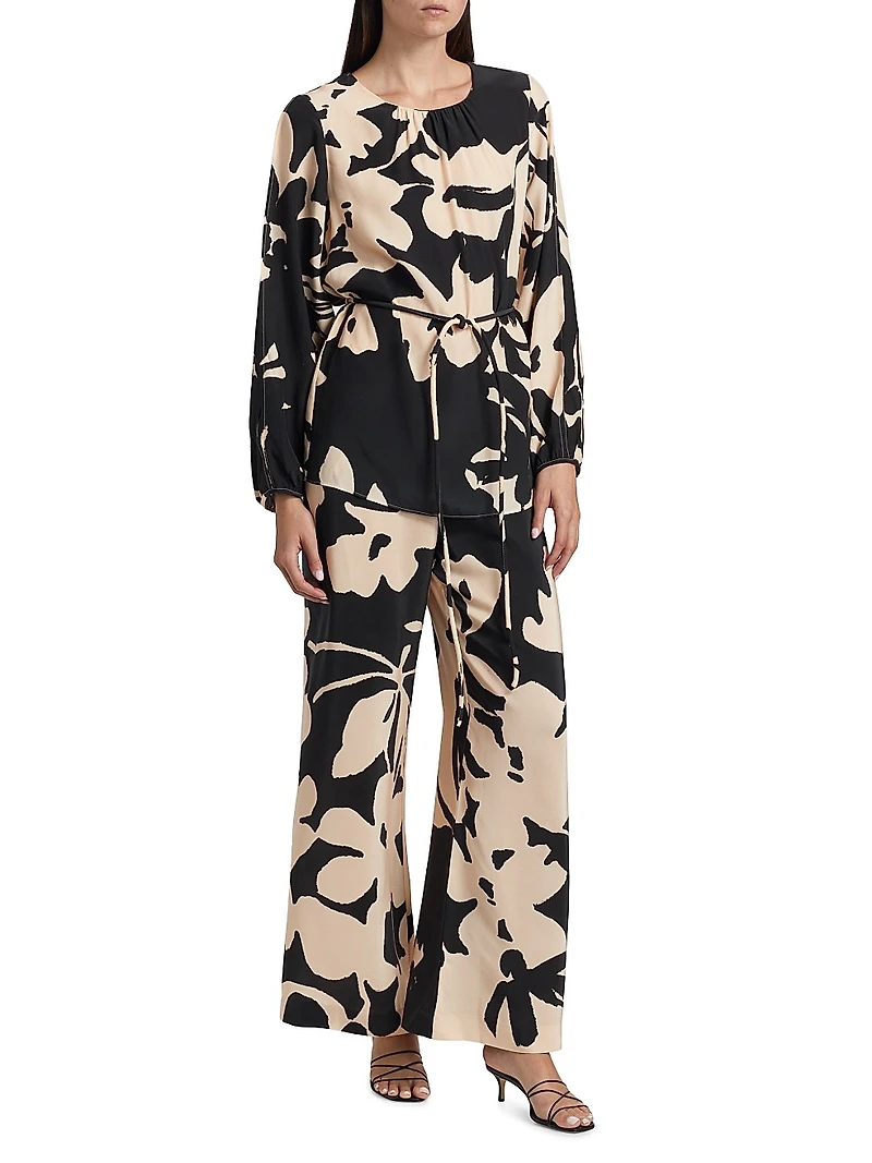 Kasey Floral Silk Tie-Waist Tunic