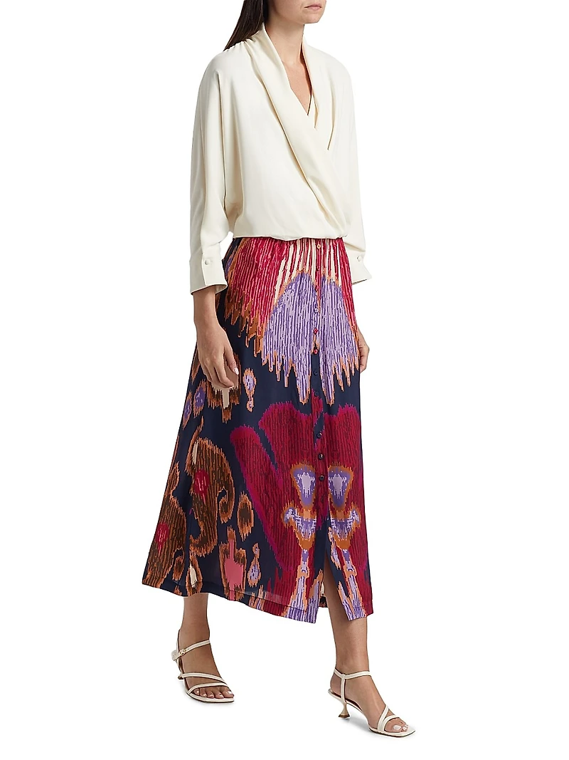 Bastien Printed Silk Midi Skirt