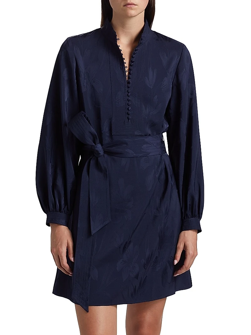 Izzie Floral Jacquard Tie-Waist Minidress