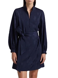 Izzie Floral Jacquard Tie-Waist Minidress