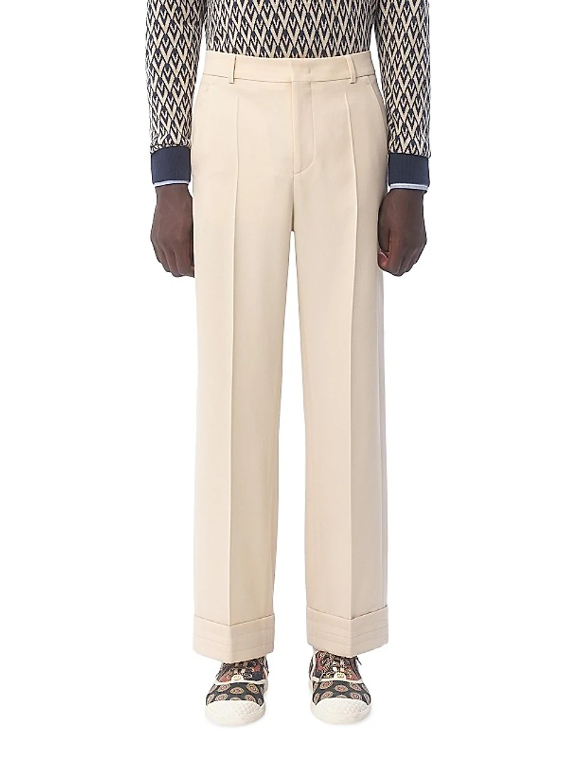 Wool Gabardine Pants with Turn-Ups
