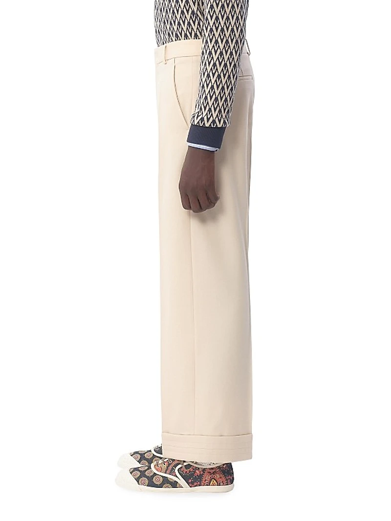 Wool Gabardine Pants with Turn-Ups