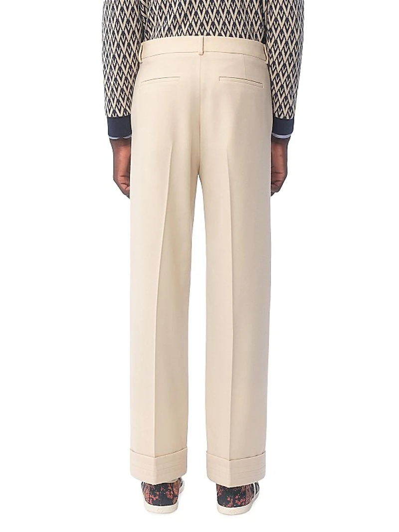 Wool Gabardine Pants with Turn-Ups