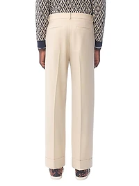 Wool Gabardine Pants with Turn-Ups