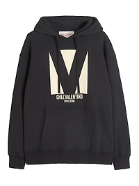 Cotton Hooded Sweatshirt with Chez Print