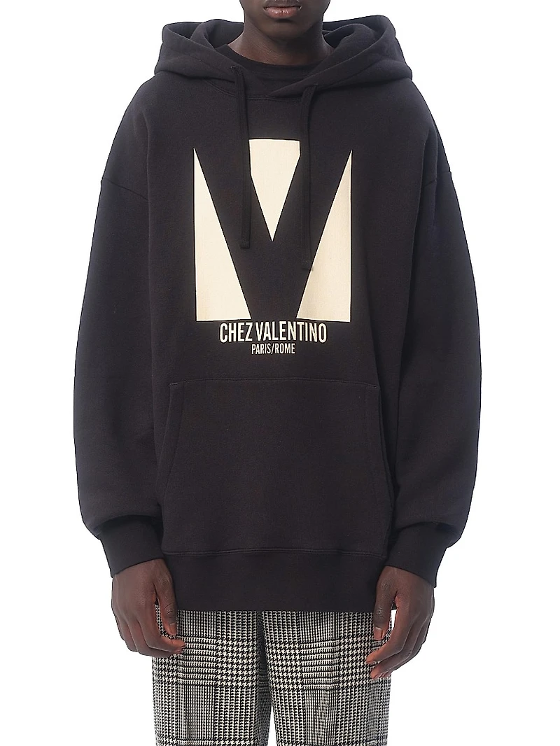 Cotton Hooded Sweatshirt with Chez Print