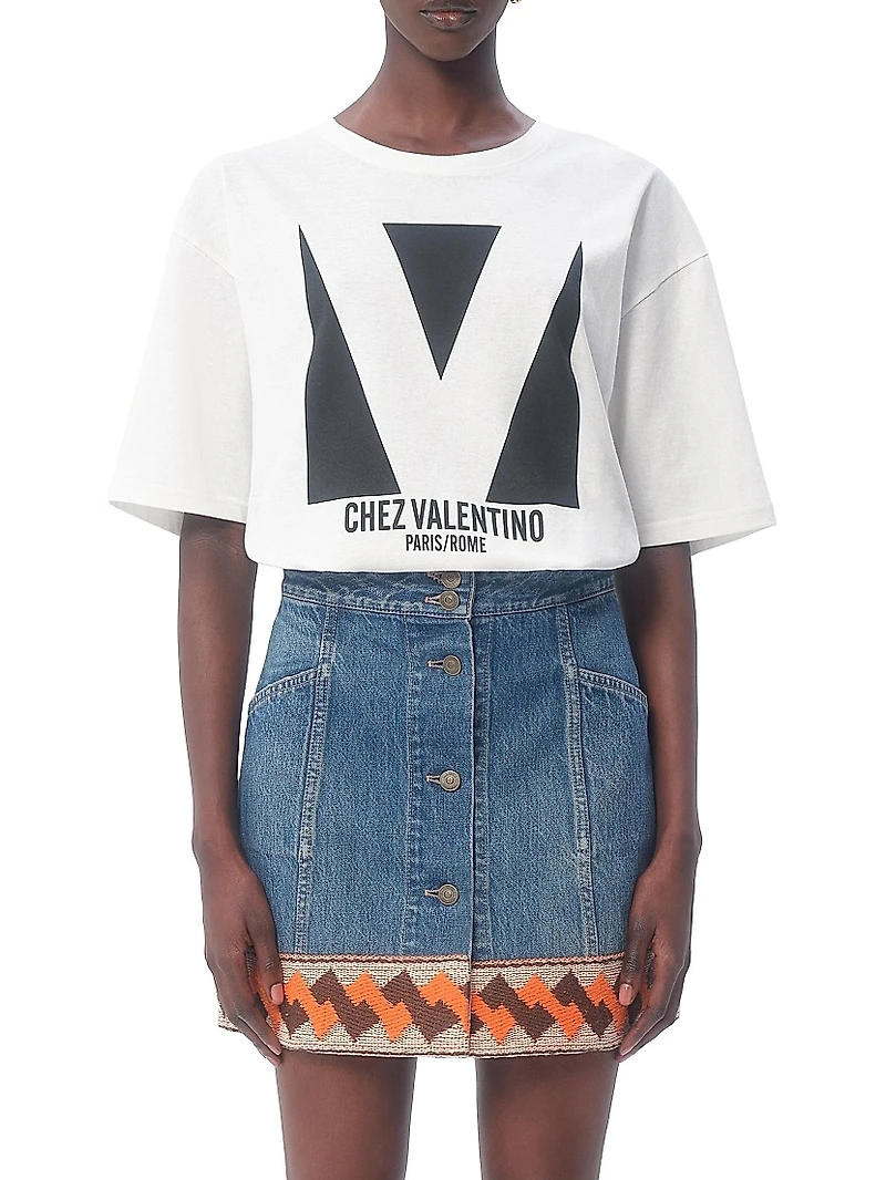 Jersey Cotton T-Shirt with Chez Valentino Print