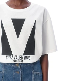 Jersey Cotton T-Shirt with Chez Valentino Print