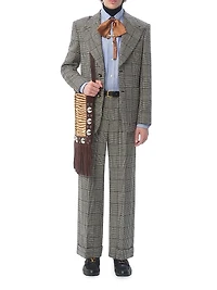 Single-Breasted Wool Jacket with Check Pattern on Houndstooth
