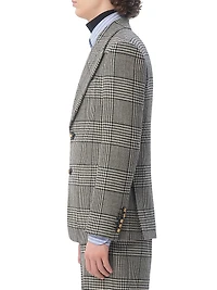 Single-Breasted Wool Jacket with Check Pattern on Houndstooth