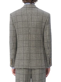 Single-Breasted Wool Jacket with Check Pattern on Houndstooth