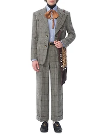 Wool Pants with Turn-Ups Check Pattern on Houndstooth