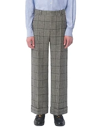 Wool Pants with Turn-Ups Check Pattern on Houndstooth