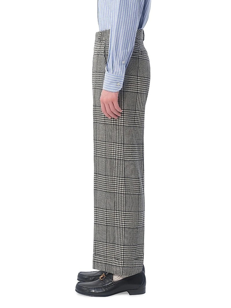Wool Pants with Turn-Ups Check Pattern on Houndstooth