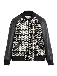 Wool Tweed Bomber Jacket with Chez Valentino Patch