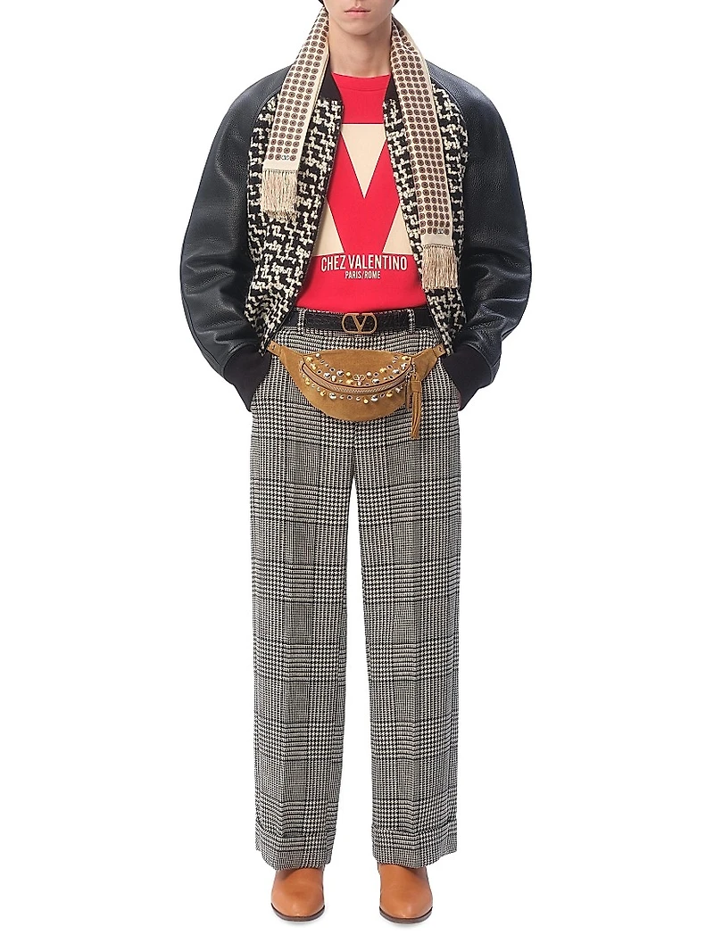 Wool Tweed Bomber Jacket with Chez Valentino Patch