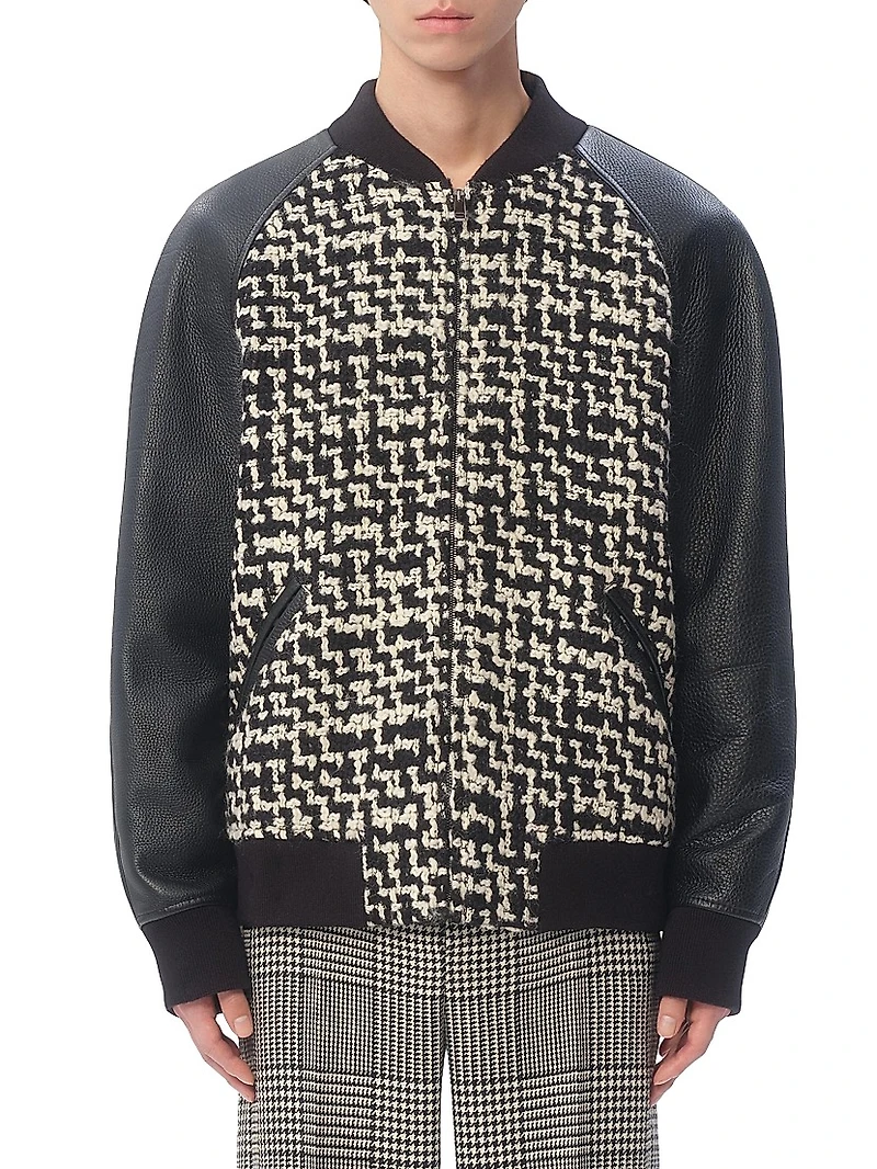 Wool Tweed Bomber Jacket with Chez Valentino Patch