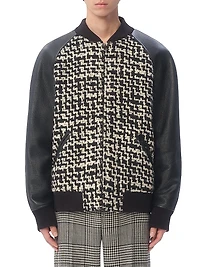 Wool Tweed Bomber Jacket with Chez Valentino Patch